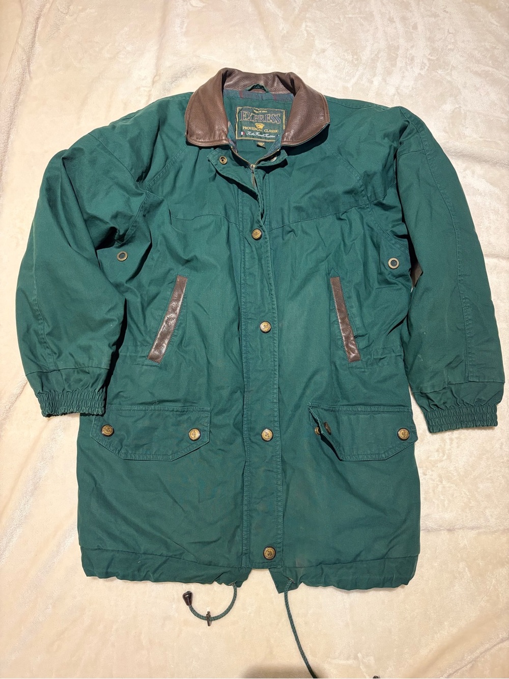 Express Teal Field Coat with Brown Trim